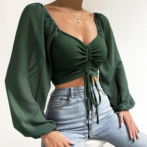 Obsidian Phoenix Women's Luxury Puff Sleeve V-Neck Top