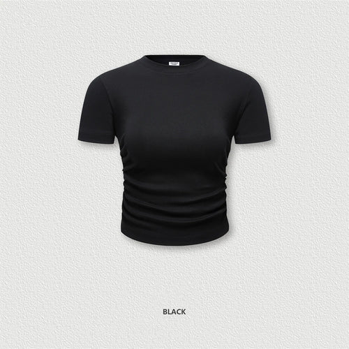 Obsidian Phoenix Women's Luxury Skinny T-Shirt - 220gsm Y2K Pleated Waist Short-Sleeve Tee