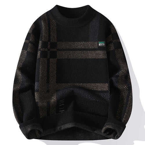 Obsidian Phoenix Luxury Mink Cashmere Sweater - High-End Long Sleeve Slim Fit Striped Men’s Christmas Jumper