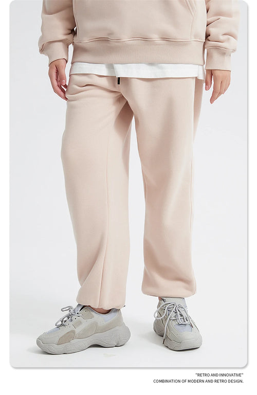 Obsidian Phoenix Unisex Luxury Fleece Sweatpants - 360gsm Loose-Fit Knitted Solid Tracksuit Pants