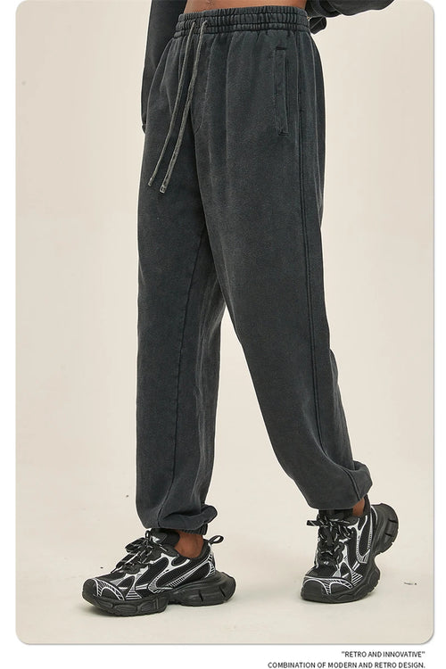 Obsidian Phoenix Luxury 420gsm Batik Washed Cotton Sweatpants - Unisex Loose-Fit Heavyweight Retro Joggers