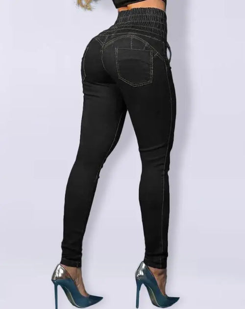 Obsidian Phoenix Women's High-Waist Skinny Jeans - Luxury Grommet Eyelet Lace-Up Denim Trousers with Pocket Design