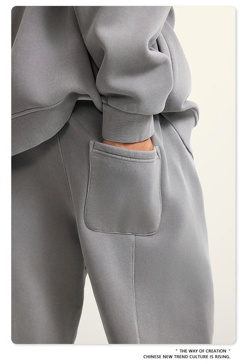 Obsidian Phoenix Luxury 355gsm Washed Fleece Sweatpants - Unisex Retro Loose-Fit Warm Joggers