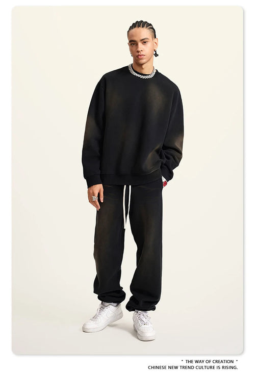 Obsidian Phoenix Unisex Luxury Gradient Fleece Sweatshirt - 375gsm Monkey Washed O-Neck Loose-Fit Pullover