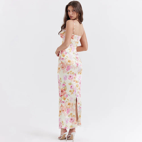Obsidian Phoenix Women's Elegant Spaghetti Strap Floral Print Maxi Dress