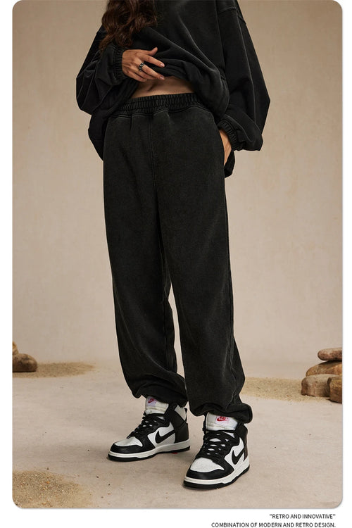 Obsidian Phoenix Unisex Luxury Washed Sweatpants - 450gsm Vintage Heavyweight Distressed Joggers