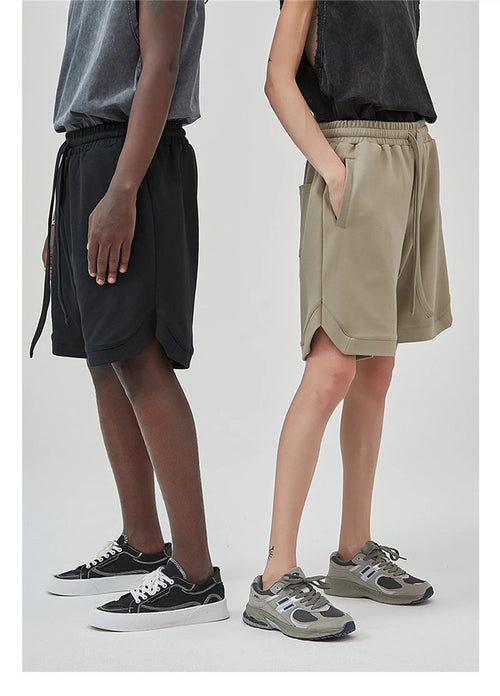Obsidian Phoenix Unisex Luxury Solid Cotton Shorts - High Street Side-Slit Knee-Length Shorts
