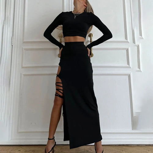 Obsidian Phoenix Women's Luxury Pullover Crop Top and High-Split Skirt Set
