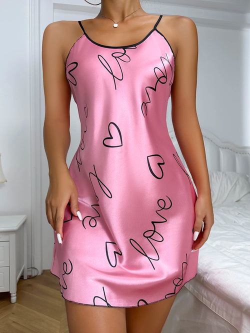 Obsidian Phoenix Women's Luxury Heart Letter Print Nightdress