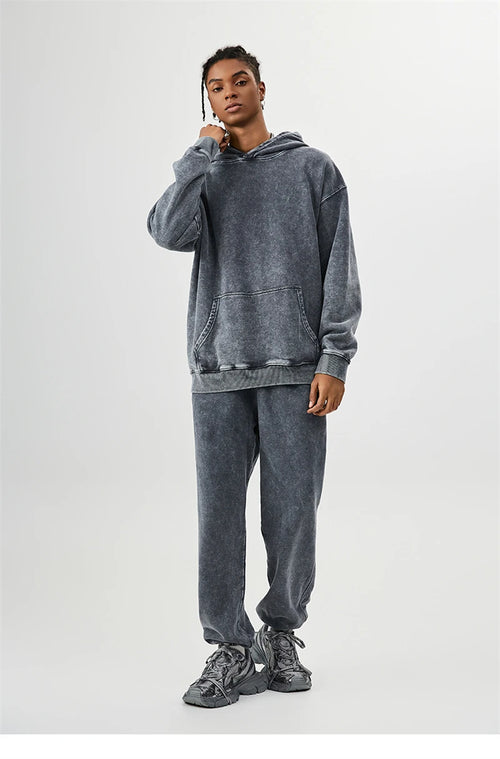 Obsidian Phoenix Unisex Luxury Batik Washed Sweatpants - 420gsm High Street Loose-Fit Distressed Cotton Joggers
