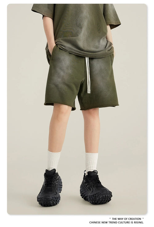 Obsidian Phoenix Unisex Luxury Solid Cotton Shorts - High Street Side-Slit Knee-Length Pants