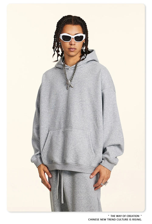 Obsidian Phoenix Unisex Luxury Solid Fleece Hoodie - 420gsm Retro Relaxed-Fit Warm Hooded Pullover