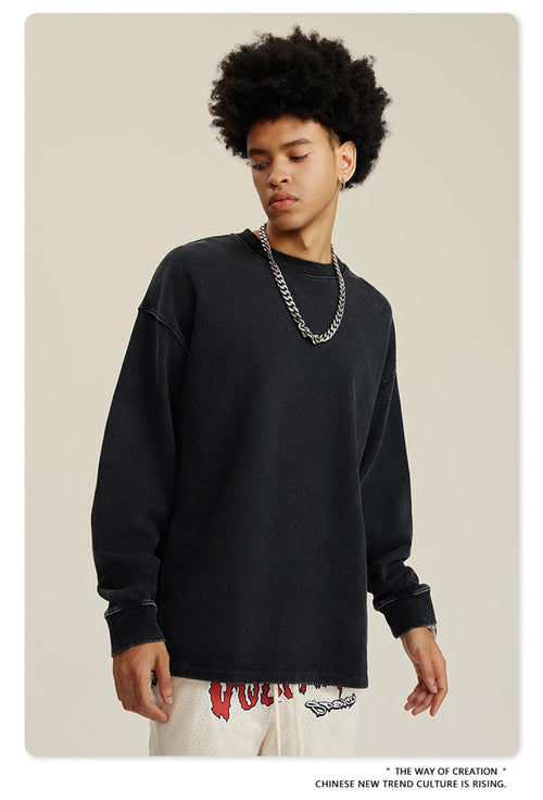 Obsidian Phoenix Unisex Luxury Heavyweight Cotton T-Shirt - 460gsm American Retro Oversized Long-Sleeve Tee