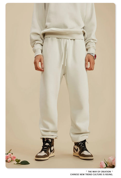 Obsidian Phoenix Luxury 355gsm Washed Fleece Sweatpants - Unisex Retro Loose-Fit Warm Joggers