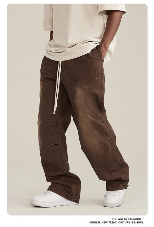 Obsidian Phoenix Unisex Luxury Monkey Washed Cotton Jogger Pants - 270gsm Loose-Fit High Street Cargo Trousers