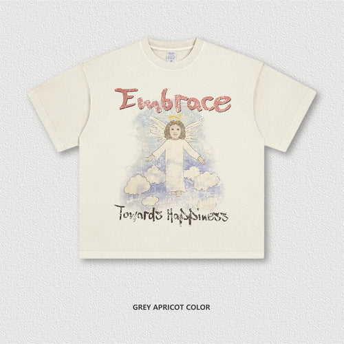 Obsidian Phoenix Unisex Luxury Angel Print T-Shirt - 270gsm Washed Cotton Retro Hip Hop Tee