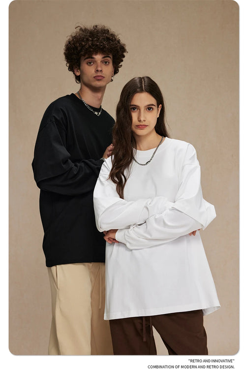 Obsidian Phoenix Unisex Luxury 2-Piece T-Shirt - 305gsm 100% Cotton Solid Full-Sleeve O-Neck Tee