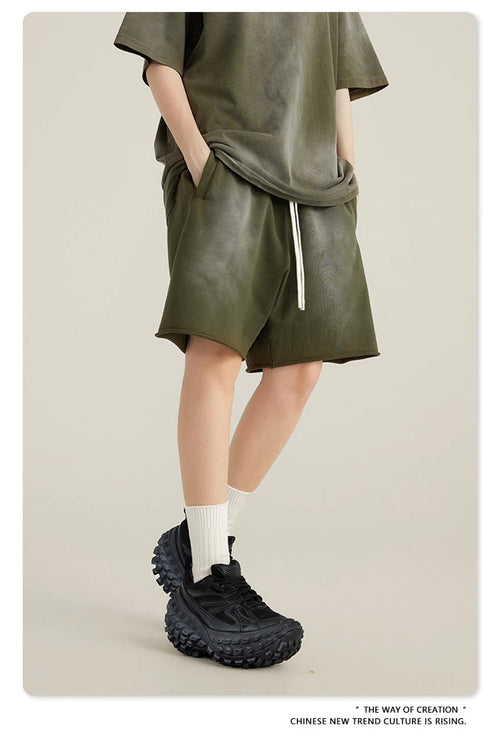 Obsidian Phoenix Unisex Luxury Solid Cotton Shorts - High Street Side-Slit Knee-Length Pants