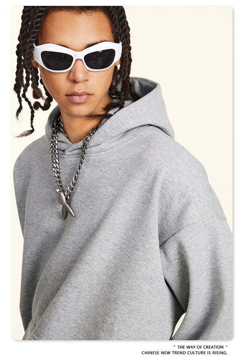 Obsidian Phoenix Unisex Luxury Solid Fleece Hoodie - 420gsm Retro Relaxed-Fit Warm Hooded Pullover