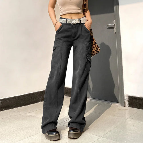 Obsidian Phoenix Women's High-Waist Straight-Leg Jeans - Luxury Irregular Pocket Design Casual Streetwear
