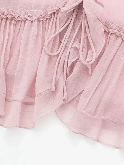 Celestial Comfort Ruffled Front Tie Tank Top - Semi-Sheer, Backless with Thin Straps, Sexy Women’s Camisole - Celestial Comfort Clothing
