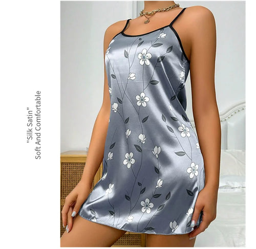 Obsidian Phoenix Women's Luxury Satin Floral Print Sleepdress
