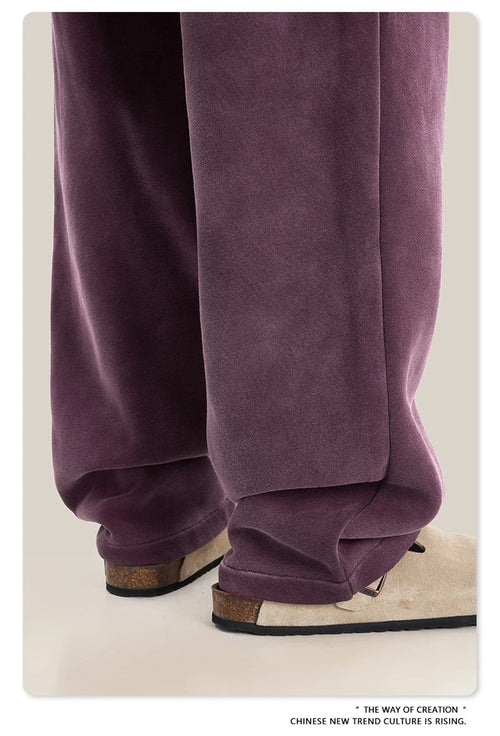 Obsidian Phoenix Unisex Luxury Washed Fleece Pants - 332gsm Retro High Street Warm Oversized Straight-Leg Trousers