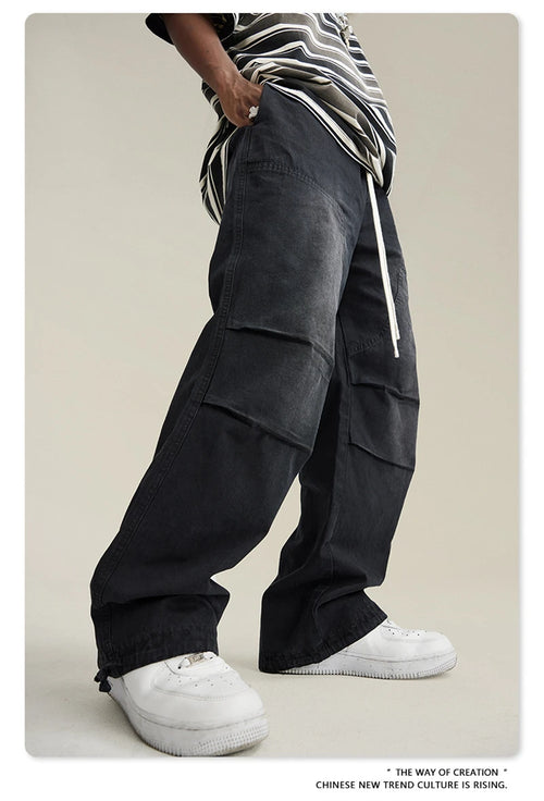 Obsidian Phoenix Unisex Luxury Monkey Washed Cotton Jogger Pants - 270gsm Loose-Fit High Street Cargo Trousers