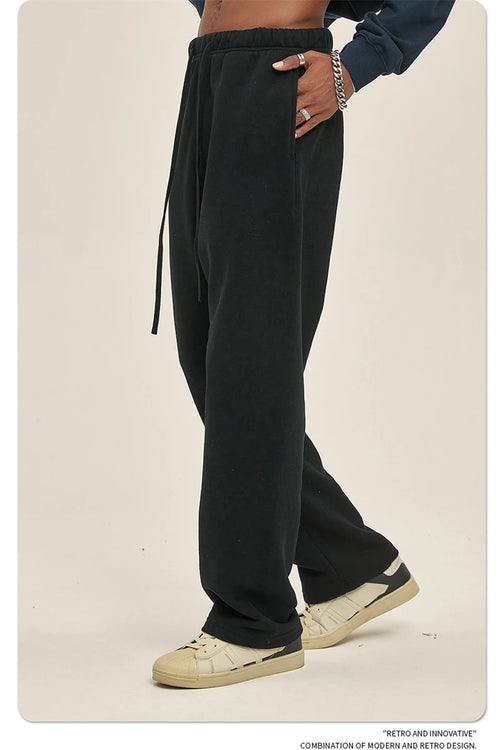 Obsidian Phoenix Unisex Luxury Loose Straight Pants - 365gsm Solid Drawstring Trousers