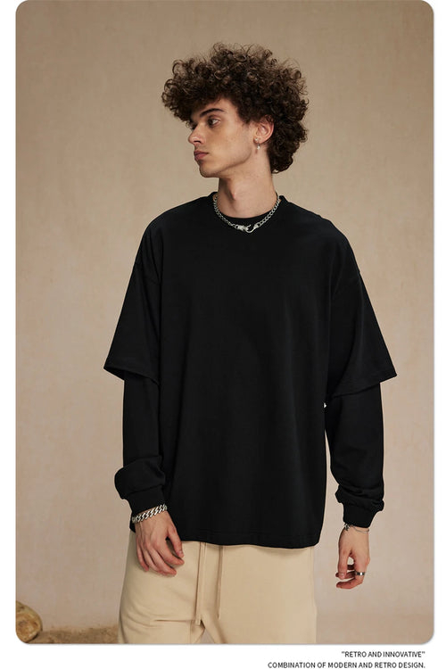 Obsidian Phoenix Unisex Luxury 2-Piece T-Shirt - 305gsm 100% Cotton Solid Full-Sleeve O-Neck Tee