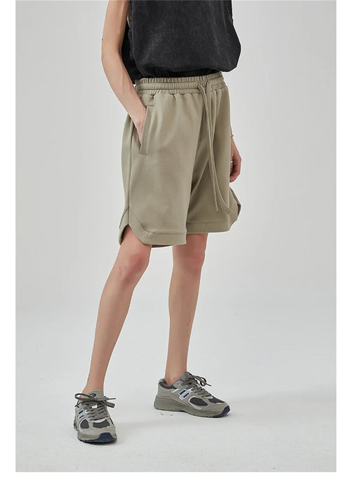 Obsidian Phoenix Unisex Luxury Solid Cotton Shorts - High Street Side-Slit Knee-Length Shorts