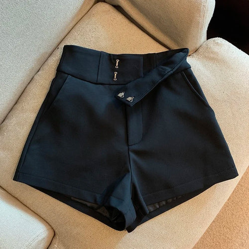 Celestial Comfort High-Waisted A-Line Shorts - Black Slim Fit, Harajuku-Inspired Hot Girl Casual Wear - Celestial Comfort Clothing