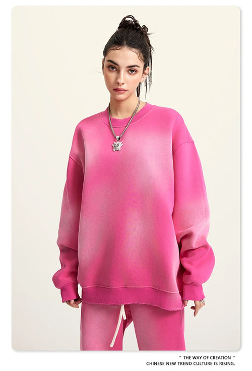Obsidian Phoenix Unisex Luxury Gradient Fleece Sweatshirt - 375gsm Monkey Washed O-Neck Loose-Fit Pullover