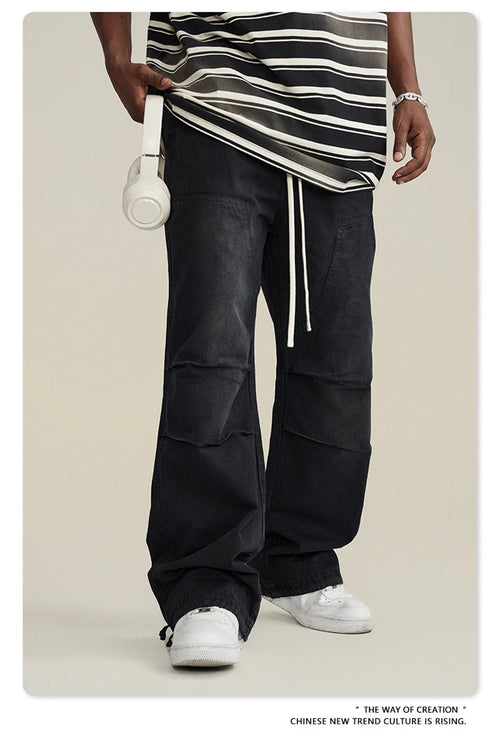 Obsidian Phoenix Unisex Luxury Monkey Washed Cotton Jogger Pants - 270gsm Loose-Fit High Street Cargo Trousers