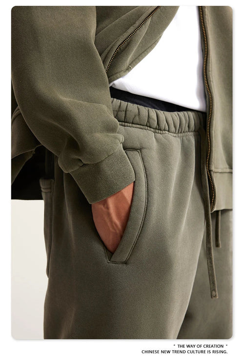 Obsidian Phoenix Luxury 355gsm Washed Fleece Sweatpants - Unisex Retro Loose-Fit Warm Joggers