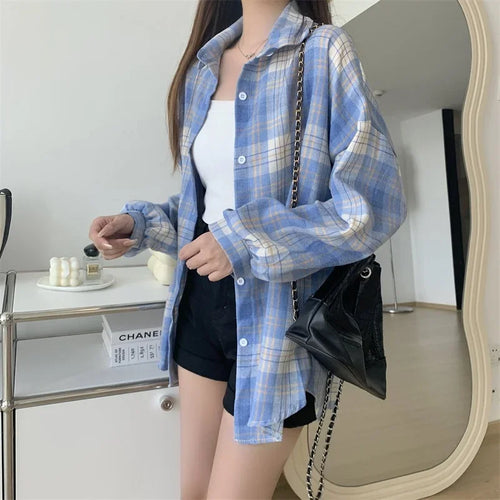 Celestial Comfort Women’s Plaid Shirt - Long-Sleeve Vintage Preppy Style Blouse, Single-Breasted and Loose Fit - Celestial Comfort Clothing