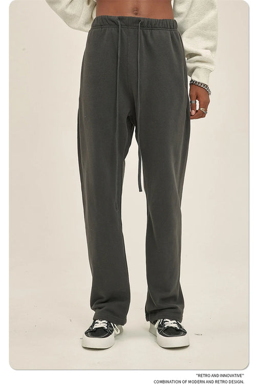 Obsidian Phoenix Unisex Luxury Loose Straight Pants - 365gsm Solid Drawstring Trousers