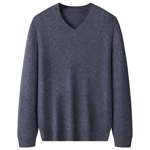 Obsidian Phoenix Luxury 100% Wool V-Neck Sweater - High-End Soft Warm Long Sleeve Pullover for Men in Sizes Up to 8XL