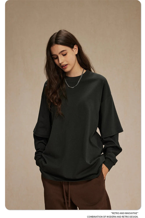 Obsidian Phoenix Unisex Luxury 2-Piece T-Shirt - 305gsm 100% Cotton Solid Full-Sleeve O-Neck Tee