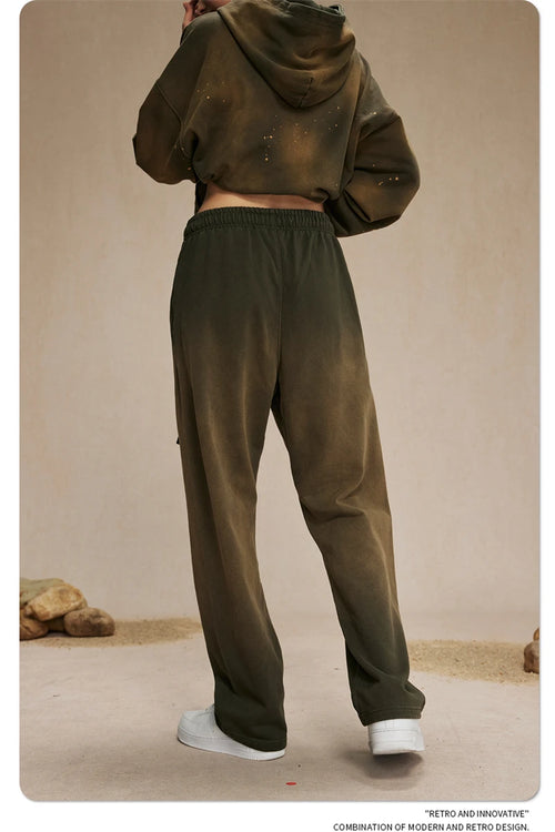 Obsidian Phoenix Luxury Retro Washed Heavyweight Pants - 450gsm Knitted Straight-Leg Unisex Sports Trousers