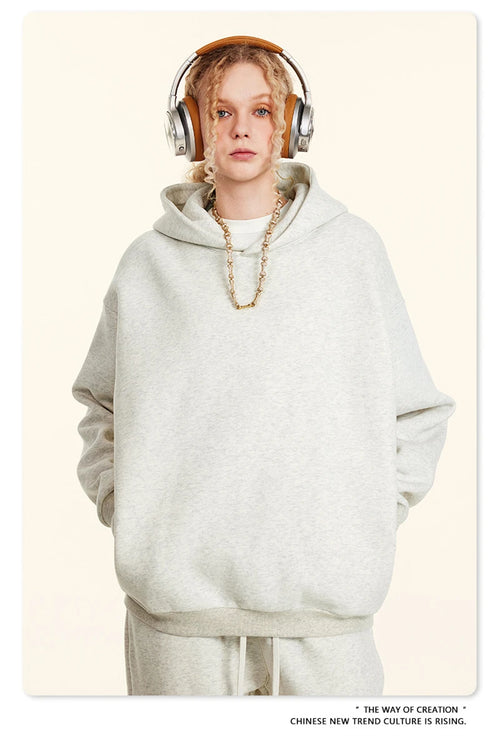 Obsidian Phoenix Unisex Luxury Solid Fleece Hoodie - 345gsm Loose-Fit Warm Hooded Pullover with Side Zipper Pockets
