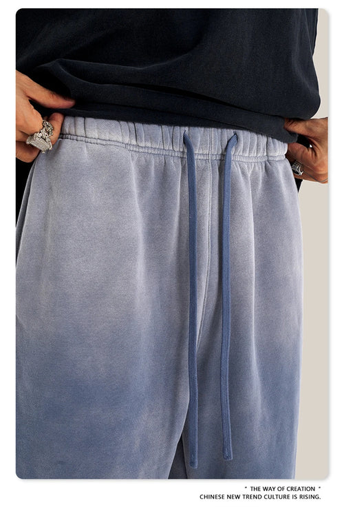 Obsidian Phoenix Unisex Luxury Washed Fleece Pants - 332gsm Retro High Street Warm Oversized Straight-Leg Trousers