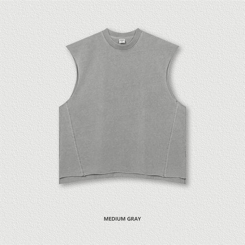 Obsidian Phoenix Unisex Luxury Washed Cotton Tank Top - 270gsm Vintage Relaxed-Fit Slit Sleeveless Vest