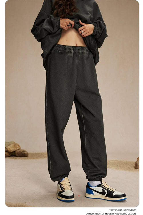 Obsidian Phoenix Unisex Luxury Washed Sweatpants - 450gsm Vintage Heavyweight Distressed Joggers