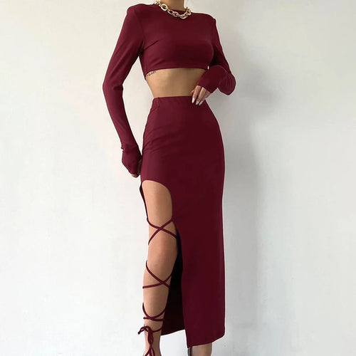 Obsidian Phoenix Women's Luxury Pullover Crop Top and High-Split Skirt Set