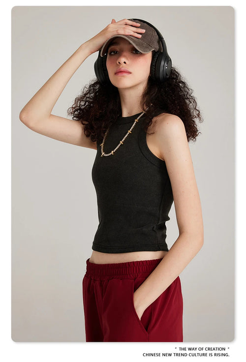 Obsidian Phoenix Women's Luxury Washed Cotton Tank Top - 315gsm Sexy Sleeveless Camisole