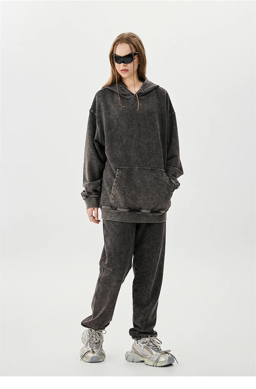 Obsidian Phoenix Unisex Luxury Batik Washed Sweatpants - 420gsm High Street Loose-Fit Distressed Cotton Joggers
