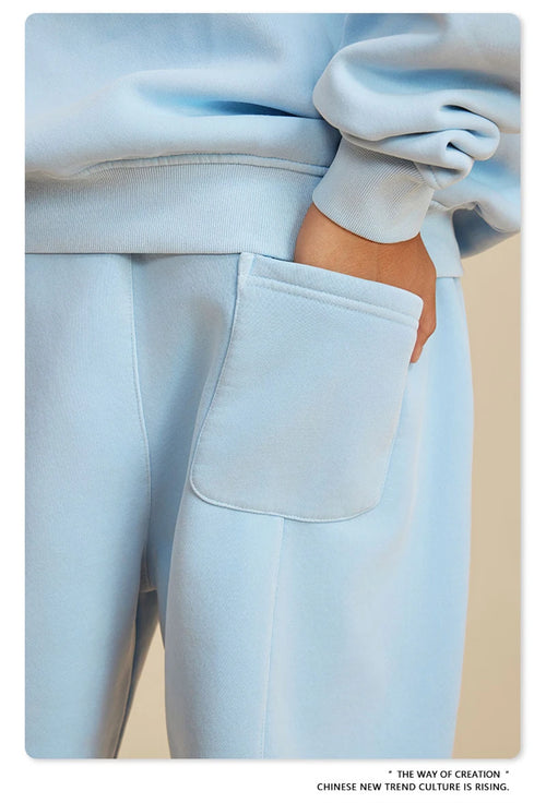 Obsidian Phoenix Luxury 355gsm Washed Fleece Sweatpants - Unisex Retro Loose-Fit Warm Joggers