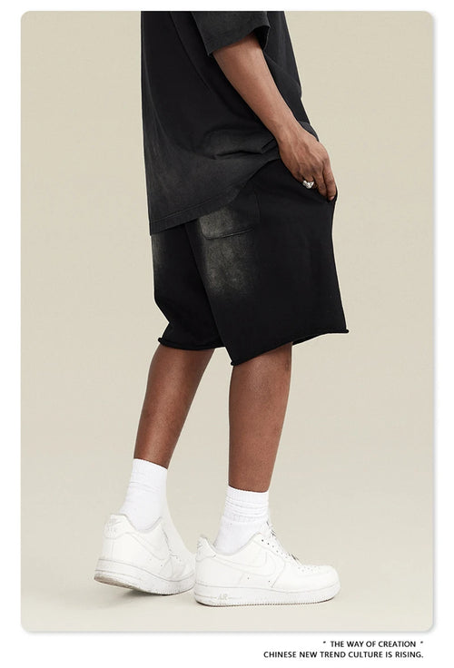 Obsidian Phoenix Unisex Luxury Solid Cotton Shorts - High Street Side-Slit Knee-Length Pants
