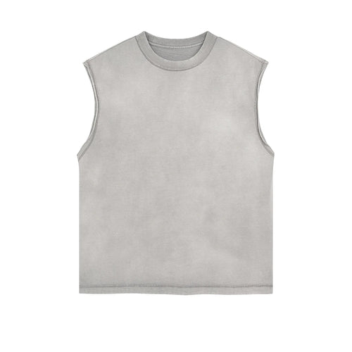 Obsidian Phoenix Unisex Luxury Batik Washed Tank Top - Retro Distressed High Street Sleeveless Cotton Vest